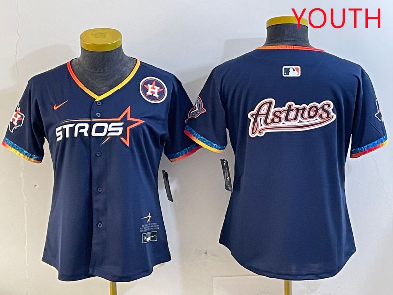 Youth Houston Astros Blank Drak Blue Fourth generation Joint Name 2025 Nike MLB Jersey style 11